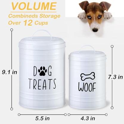 Dog Treat Container Airtight, Dog Treat Jar Set of 2 with Lid - 9x5.5''&7x4'' Metal Dog Cookie Jar for Farmhouse Kitchen Counter, White Pet Treat Container, Dog Treat Storage Container for Dogs, Cats - color: Circle-White