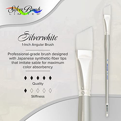 Silver Brush 1506-1 Silverwhite Long Handle White Taklon Brush, Angular, 1-Inch - size: 1-Inch