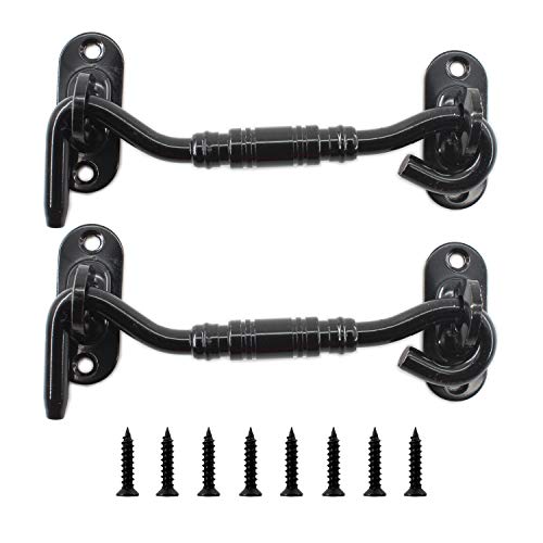 2 Pack Hook and Eye Latch,ULIFESTAR Barn Door Latch,Heavy Duty Stainless Steel Gate Latch Lock for Sliding Barn Door Window Shutters Garage Fence Closet Shed Door with Screws (4'', Black) - color: Black, size: 4''