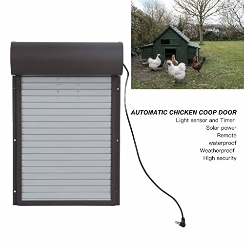 Automatic Chicken Coop Door, LED Display Controller Solar Powerd Metal Rolling Curtain Chicken House Door with Timer for Chicken Duck Poultry