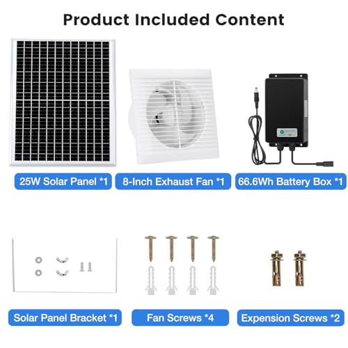 Fanspex Solar Exhaust Fan, Solar Powered Vent Fan Kit for Outside Greenhouse Shed Chicken Coop (8" Fan with Battery) - size: 8" Fan Large
