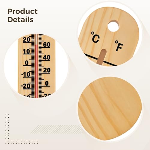 10.5 Inch Wooden Thermometer, Outdoor Wall-Mountable, Waterproof, Easy To Read, Celsius Fahrenheit Dual Scale, Patio Home Garden Décor
