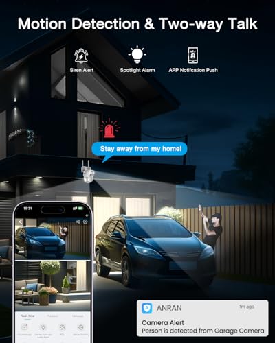 ANRAN 2 Pack Dual-Lens Solar Security Camera Wireless Outdoor - 3MP Fixed Wide-Angle + PTZ 360° View, Home Security Camera with Color Night Vision, 2-Way Talk, PIR Motion Detection, 100% Wire-Free - color: Dual Lens-2 Pack-White