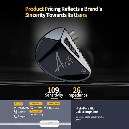 Linsoul x KZ AS10 PRO 5BA Wired Earbuds, HiFi in-Ear Earphones with Mirror Polygon Faceplate, 2 Pin Detachable Cable for Audiophile (with Mic) - size: With Mic