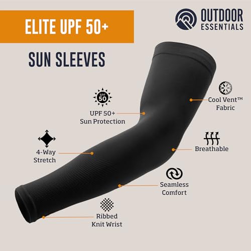 OutdoorEssentials UV Sun Sleeves for Men & Women, Cooling Arm Sleeves UPF 50+ | Golf, Tattoo Cover Up, Sun Protection - color: (4 Pairs): 2 Black, 2 White