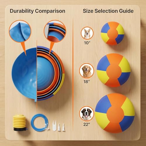 10/18/22" Herding Ball for Dogs & Horses,Tear-Resistant Inflatable Toy with Heavy-Duty Handle Cover & Pump,Durable Exercise Ball for Large Pets,Interactive Dog Toy with Handles for Breeds (A, 18 Inch) - size: 18 Inch
