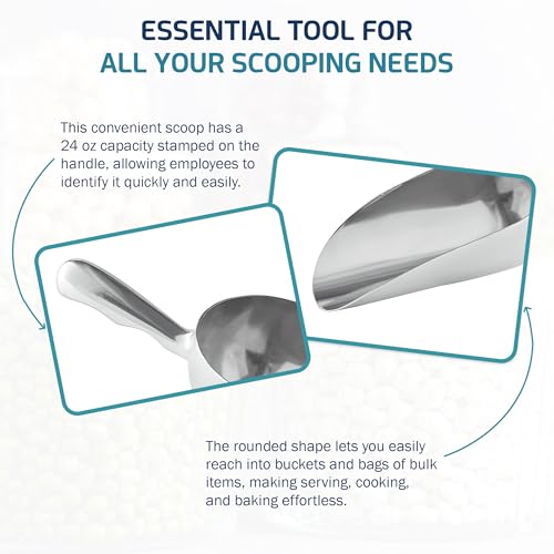 OCS Parts Aluminum 11-Inch Food and Ice Scoop | 24-Ounce | Professional Grade Scooper for Ice, Flour, Candy, Sugar, Rice, Popcorn, Coffee, and Beans for Home or Commercial Kitchens - size: 24-Ounce