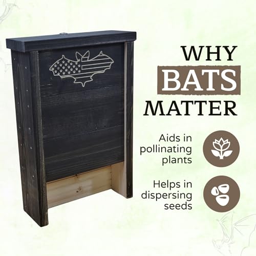 Made in USA- Premium-Grade Black Stained Pine Bat House, Single-Chamber Bat Box, Easy-to-Install Wooden Bat House Kit, with Mounting Screws - Applewood Outdoor | Black - style: Single Chamber Black