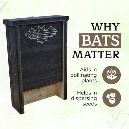 Made in USA- Premium-Grade Black Stained Pine Bat House, Single-Chamber Bat Box, Easy-to-Install Wooden Bat House Kit, with Mounting Screws - Applewood Outdoor | Black - style: Single Chamber Black