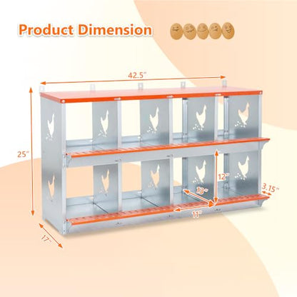 Wall-Mounted Metal Nesting Box for Chickens and Ducks – Galvanized Steel Construction with Ventilation & Easy Egg Access (8-Orange) - color: 8-Orange