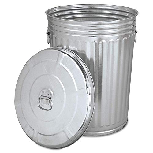 Pre-Galvanized Steel Trash Can - Round, 20gal, Gray, with Lid - Outdoor Garbage Can