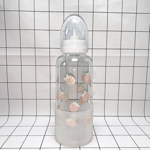 CutiePlusU Adult Glass Feeding Bottle Cute Printed Large Size Baby Bottles Strawberry Garden 13.5Oz/400ML - color: Strawberry Garden