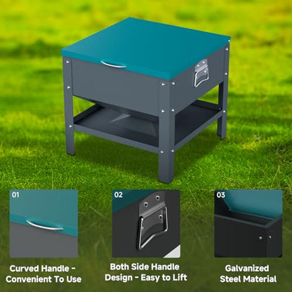 Heavy-Duty Automatic Chicken Feeder 60 lbs Capacity, No-Waste Gravity Poultry Feeder with Lid, Waterproof Galvanized Steel Feeding Box for Hens, Up to 16 Chickens for Coop & Run Use(Green) - color: Green