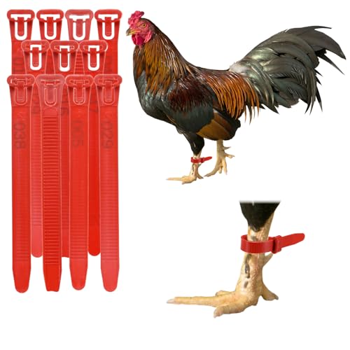 Generic 50-Pack Adjustable Chicken Leg Bands, 10-28 mm Plastic Poultry Identification Chicken Leg Rings for Turkey/Duck/Goose/Chicks, Colorful Numbered Foot Clip on Tags [Red]
