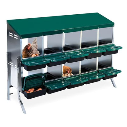 Chicken Nesting Box,10 Compartment Roll Away Nesting Box for Laying Eggs,Wall Mount Chicken Nesting Boxes,Easy Egg Collection,Cleanable Pull Out Hen Roosting Boxes 10 Hole - color: green, size: 10 holes with legs