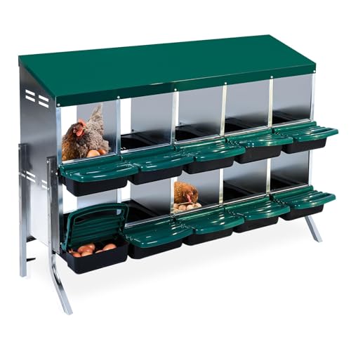 Chicken Nesting Box,10 Compartment Roll Away Nesting Box for Laying Eggs,Wall Mount Chicken Nesting Boxes,Easy Egg Collection,Cleanable Pull Out Hen Roosting Boxes 10 Hole - color: green, size: 10 holes with legs