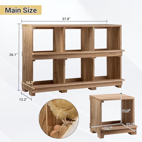 Neoaider Nesting Boxes for Chickens 6 Compartment, Wall-Mounted Wooden Chicken Nesting Box, Ensuring Comfortable Egg Laying, Preventing Egg Falls, Perfect for Backyard and Poultry Farms - size: 37.8"L x 14.7"W x 26.0"H