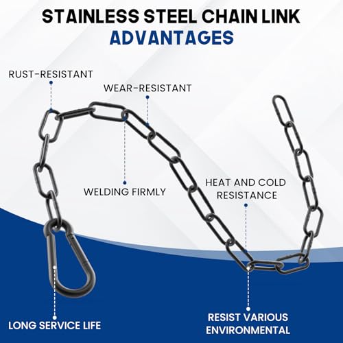20 Inch Gate Chain Lock with Carabiner, Stainless Steel Chain Link Gate Lock, 2Pcs Barn Chain for Outdoor Fences Gates Pet Cages Livestock Corrals (Black)