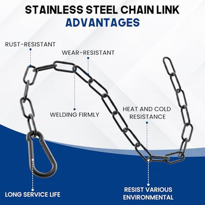 20 Inch Gate Chain Lock with Carabiner, Stainless Steel Chain Link Gate Lock, 2Pcs Barn Chain for Outdoor Fences Gates Pet Cages Livestock Corrals (Black)