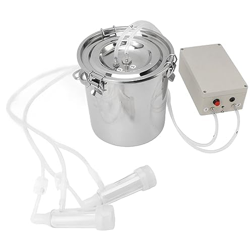 Fdit Goat Milking Machine Electric Milker for Goats Portable Automatic Milking Pump with Stainless Steel Food Grade Silicone Hose Easy to Clean Carry and Store Milk (5L) - size: 5L