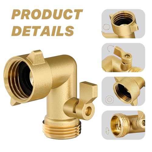 Twinkle Star 90 Degree Garden Hose Elbow with Shut Off Valve, 2 Pack | 3/4" Heavy Duty Hose Adapter, 2 O-rings, Solid Brass Connector - color: 90° Hose Elbow with ShutOff Valve