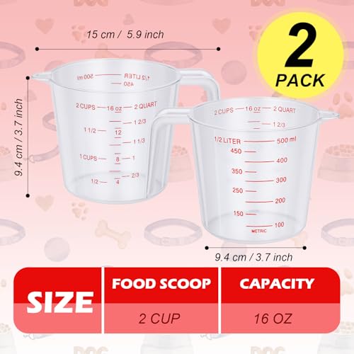 2 Pcs 2 Cup Dog Food Scoop Plastic Measuring Cups with Handle,Pet Food Measuring Scoops with Precise Markings for Dog, Cat or Bird Food (2 CUP) - size: 2 CUP