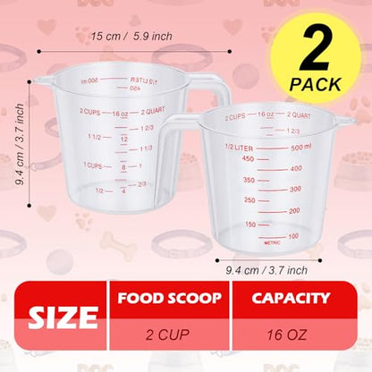 2 Pcs 2 Cup Dog Food Scoop Plastic Measuring Cups with Handle,Pet Food Measuring Scoops with Precise Markings for Dog, Cat or Bird Food (2 CUP) - size: 2 CUP