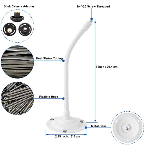 Mippko 2 Pack Camera Flexible Wall Mount Holder Compatible with Arlo/Blink/Reolink/Nest/Wyze/SimpliSafe Camera,Adjustment 8 inch Long Gooseneck Arm with Metal Base,1/4"-20 Threaded Screw,White - color: White