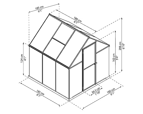 Canopia 6x6 Greenhouse Kit, Hobby Walk-In Twin-Wall UV Polycarbonate Heavy Duty Aluminum Frame, Lockable Door, Adjustable Roof Vent, Rain Gutters, Galvanized Steel Base, Mythos (Silver) - color: Silver, size: 6 Ft. x 6 Ft.