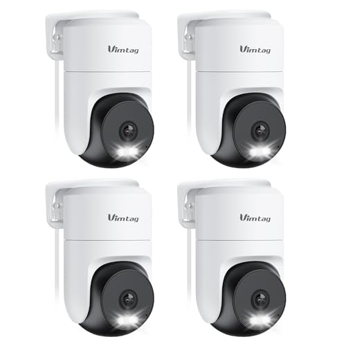 VIMTAG 2.5K 4MP Outdoor Security Camera, Pan/Tilt WiFi Home CCTV Camera, 360° View & Motion Tracking, Color Night Vision, 2-Way Audio, AI Detection Alarm, IP66, Cloud & SD Card Storage, Works w/Alexa - style: Black&White 4Pack