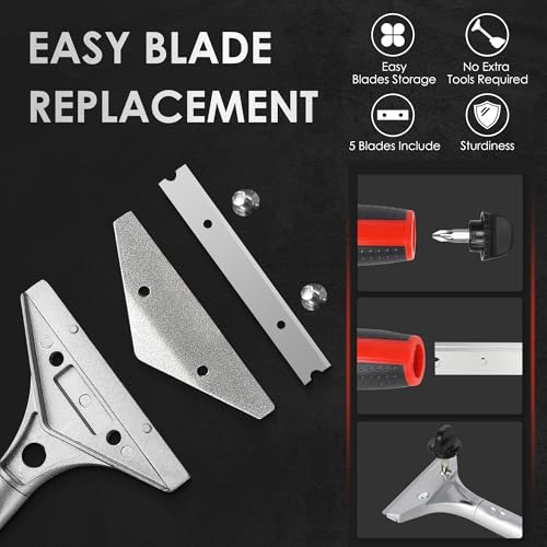 ORIENTOOLS Heavy Duty Long Handle Scraper Tool – Multi Surface for Floor Paint, Metal, Plastic, Glass, Sticker, Wallpaper, Window Cleaning, with Tough Blades for Cleaning