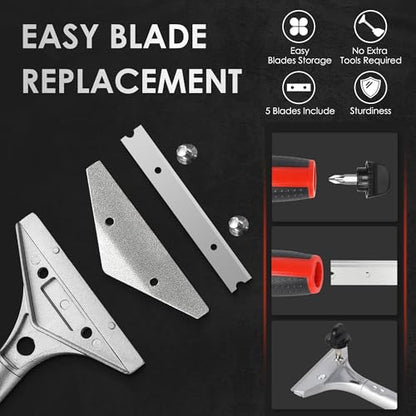 ORIENTOOLS Heavy Duty Long Handle Scraper Tool – Multi Surface for Floor Paint, Metal, Plastic, Glass, Sticker, Wallpaper, Window Cleaning, with Tough Blades for Cleaning