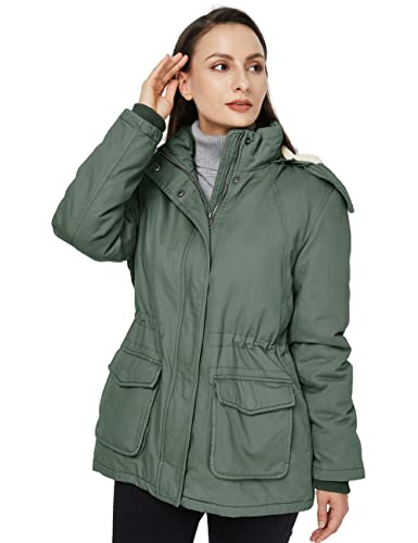 WenVen Women's Winter Warm Sherpa Lined Jacket Heavy Parka Coat with Hood - color: Green, size: Large