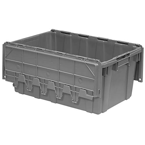 Buckhorn Industrial Lidded Plastic Storage Container, Nesting and Stackable Plastic Storage Box with Lid Attached, Organization Tote for Garage and Warehouse, 17 Gallon Capacity, 27"x17"x12", Gray - color: Grey