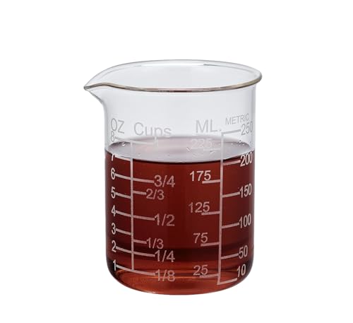 Ackers Etched Graduated Glass Measuring Cup - V-Shaped Spout- High Borosilicate Glass Measuring Cup for Kitchen or Dining, Easy to Read, 250ml (8oz, 1 Cup) - size: 250 ML (8 OZ, 1 Cup)