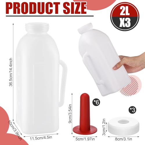 3 Sets Calf Feeding Bottle with Replacement Silicone Nipples, Durable Milk Feeding Pot with Handle for Calves, Nursing Supplies for Livestock (2 Quart) - size: 1 Count (Pack of 3)