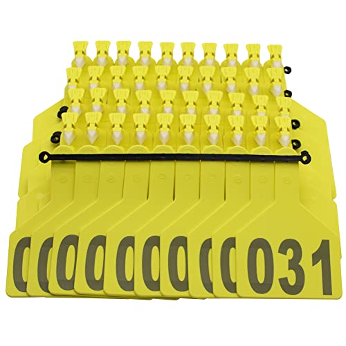 One-Piece Cattle Ear Tags 001-050 Number TPU Large Size Animal Identification Tags Cattle Livestock Ear Tags for Cows Hogs Sheep Tagging Farm Animal Supply (001-050, Yellow) - color: Yellow