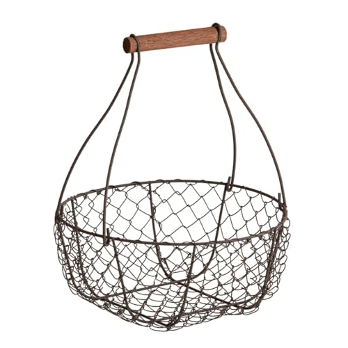 Farmhouse Wire Egg Basket for Collecting Fresh Eggs with Handles, Round Metal Egg Collection Basket, Countertop Egg Storage Basket(Medium)