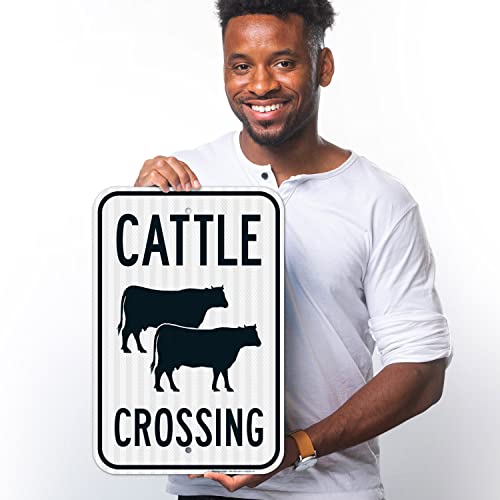 Cattle Crossing with Graphic Sign, 12x18 Inches, 3M EGP Reflective .063 Aluminum, Fade Resistant, Made in USA - size: 12x18 Reflective