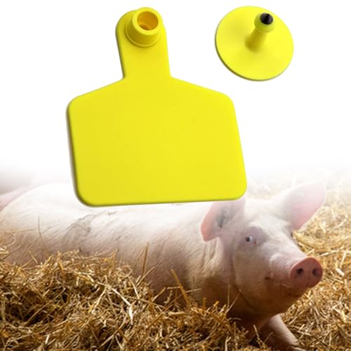 Blank Cattle Ear Tags for Farms/Pastures, Waterproof Livestock Plastic Cattle Identification Ring, Sheep Ear Tag Kit 1-100 Number Plastic Livestock Lug Tag(Yellow,Pig) - color: Yellow, size: Pig
