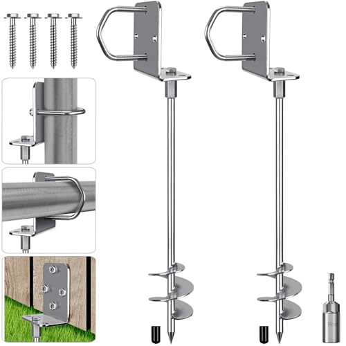 Insaga 18''/24''/30'' Ground Anchors Screw in Earth Anchor Solid Steel with L Bracket for Trampoline Mobile Home Swing Set Shed Carport Tent Stakes, Wider Helix Blade & Chrome Plated Finish, 2/4/6Pcs - color: 30''-2Pack, size: 3'' Blade