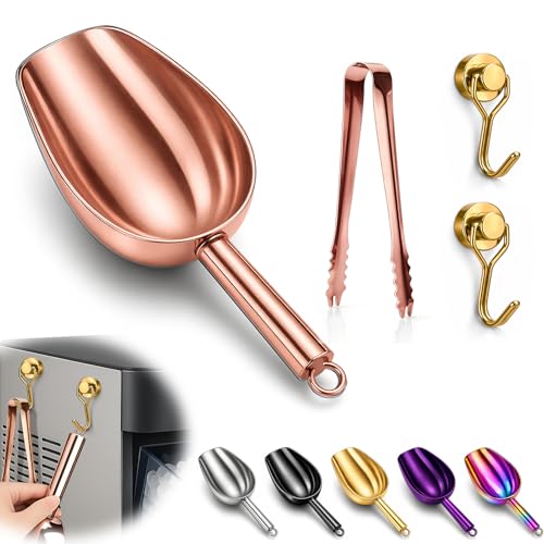 Stainless Steel Ice Scoop for Freezer with Magnetic Hook & Ice Tongs - Ice Scoop for GE Profile Opal 2.0 Nugget Ice Maker, for Kitchen Bar Party Accessories (6OZ- Rose Gold) - color: Rose Gold, size: 6oz