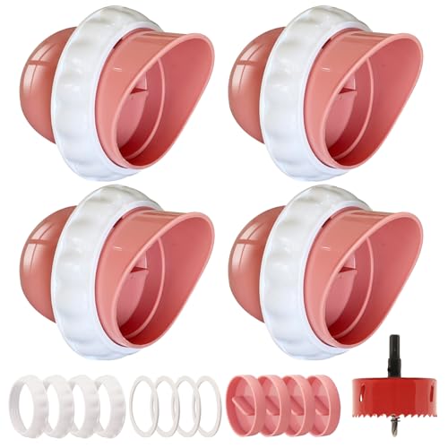 DIY Chicken Feeders 4 Ports Pink No Waste | Automatic Rain Proof, Poultry Feeder Kit, Includes 1 Hole Saw, for Buckets Barrels Bins Troughs - color: Pink