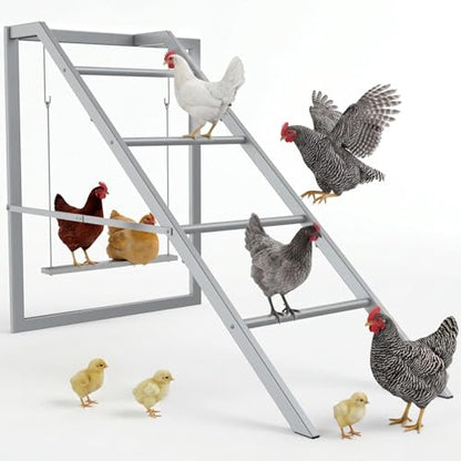 Chicken Roosting Bars with Ladder Chicken Perch Swing Roosting Bars for Chickens in Coop Playground Ladder for 6-8 Hens for Backyard Farm Poultry, Grey