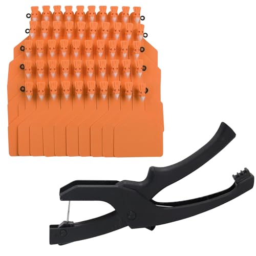 Tags One-Piece 50pcs TPU Blank Large Cattle Ear Tags with Specialized Pliers, Animal Identification Tag for Cows Goats Sheep Pigs (Orange) - color: Orange