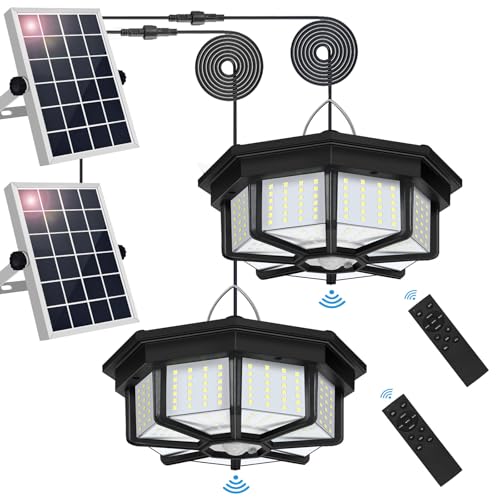 Solar Shed Lights Indoor Outdoor, Aqonsie 288LED Solar Powered Motion Sensor Pendant Light Daytime Available, Solar Indoor Light with 5 Lighting Modes & Remote for Shed Gazebo Barn Garage Home, 2 Pack - color: Black (2 Pack)