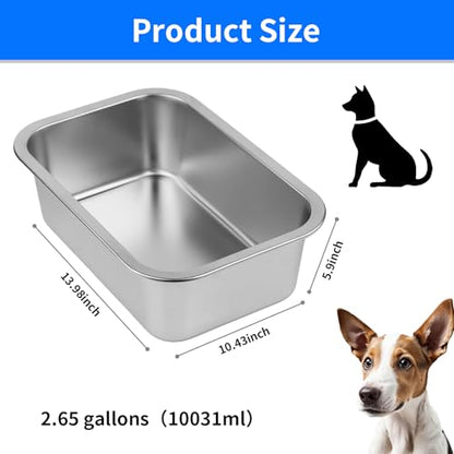 Ohtomber Stainless Steel Dog Bowl - 2.65 Gallons Metal Large Pet Dog Water & Food Bowl, Outdoor Feeder Water Trough Dish Plate for Cat, Big, Extra Large Breed - size: 2.65 gallons