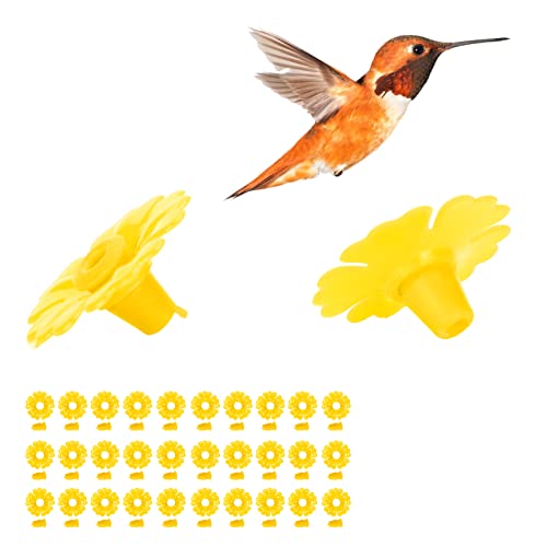 Hyuduo 30-Piece Hummingbird Feeder Replacement FlowersYellow Nectar Feeding Ports for Outdoor Hummingbird Feeders, Compatible with Glass Plastic Hummingbird Feeders - color: Yellow
