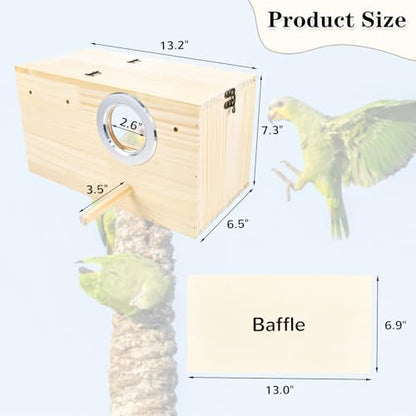 Parakeet Nesting Box Cockatiel Nesting Natural Pine Bird Nest Bird Breeding Box House Acrylic Transparent Bird Box with Detachable Wooden Board for Lovebirds Cockatiel Budgie Conure Parrot XL - size: XL(13.3*7.4*6.6inch)