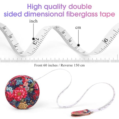 Retractable Mini Tape Measure, Auto-Retract, Premium Leather Tape Measure, Dual-Sided Ruler, Ideal for Fabric Cutting, Body Measurements, and Handicrafts (Colorful Flowers) - color: Colorful Flowers